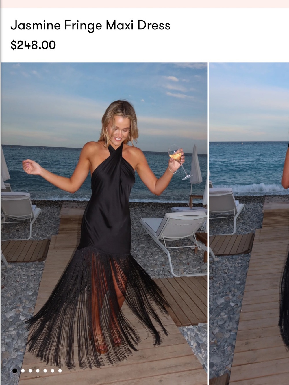 Jasmine Black Fringe Halter Maxi Dress